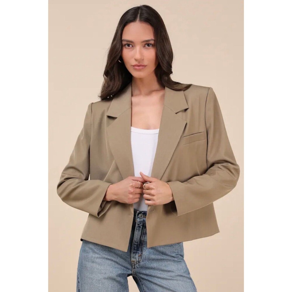 Lulus Suave Presence Tan Cropped Blazer XS NWT